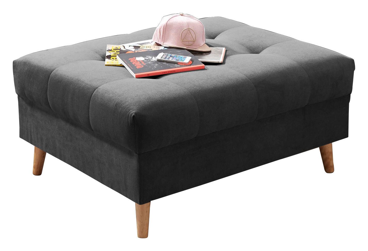 Polsterhocker Alice Anthrazit Webstoff H: 48 cm Holzbeine