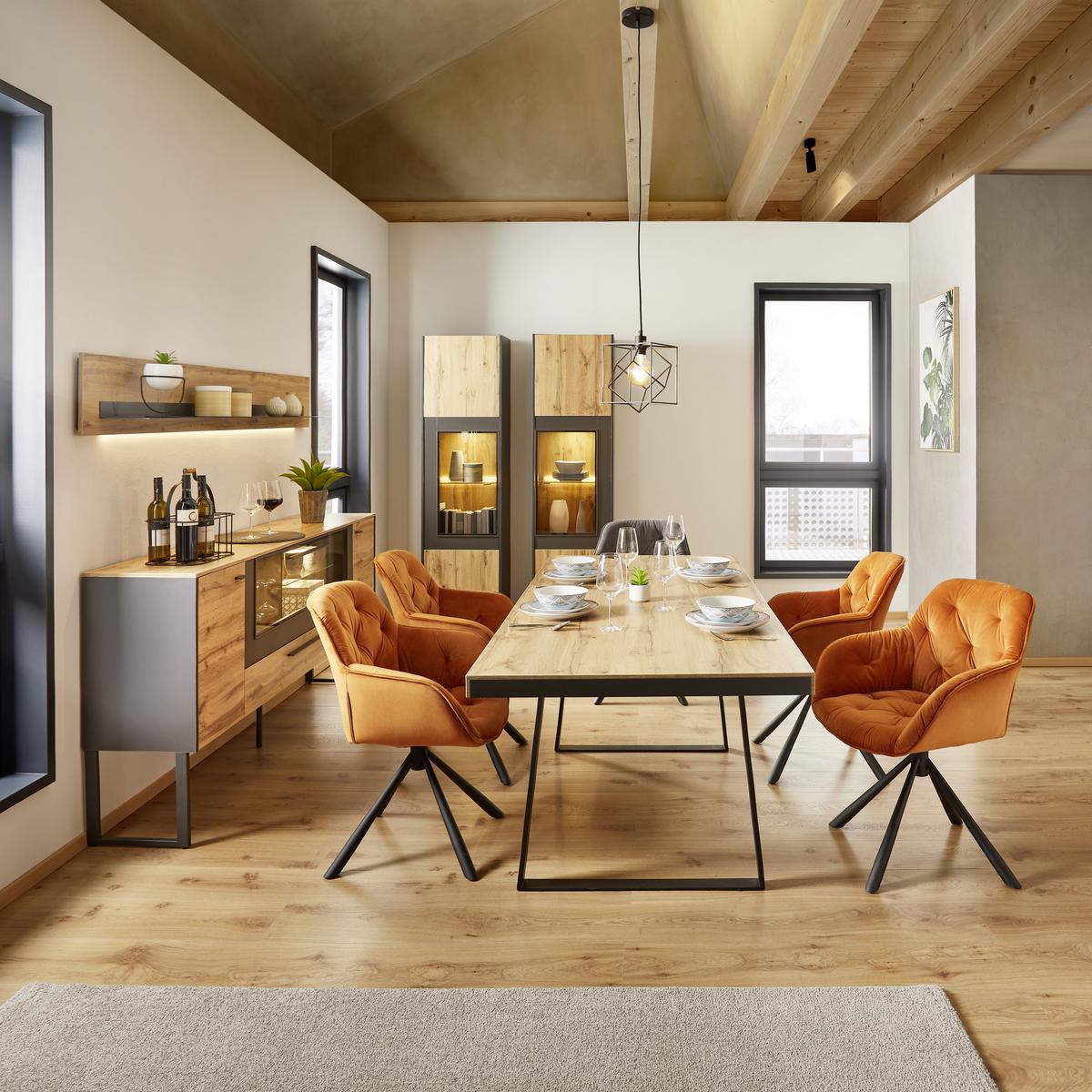 NÁSTĚNNÁ POLICE SKAGEN - černá/barvy dubu, Moderní, kov/kompozitní dřevo (197/27/22cm) - Premium Living