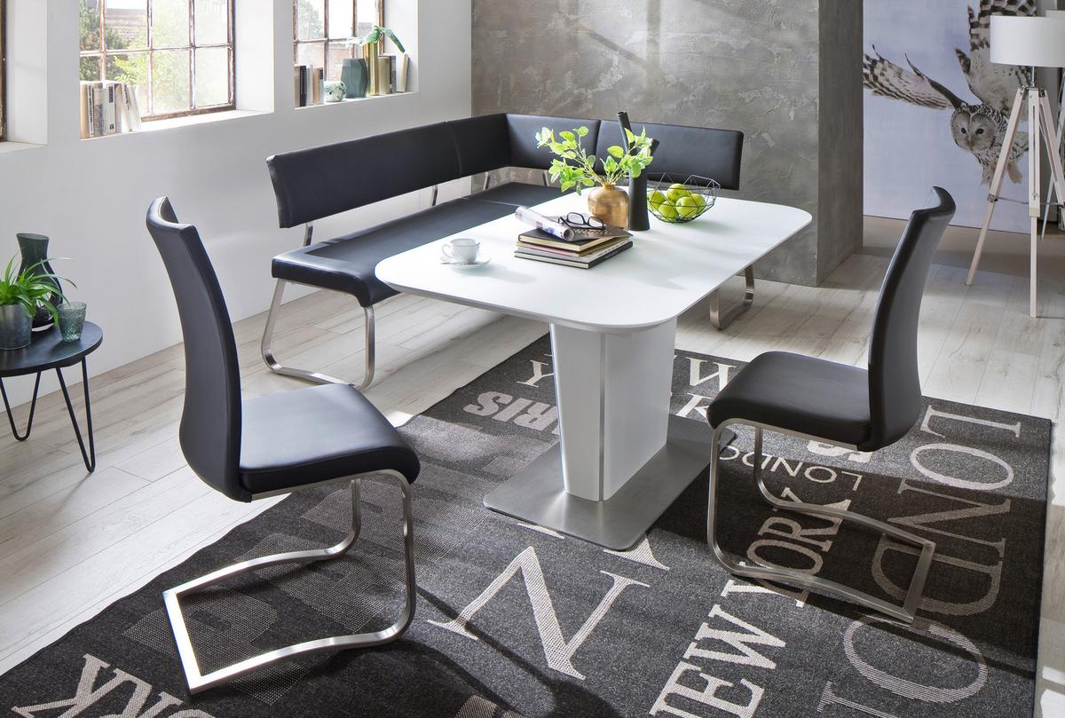 Eckbank Schwarz Lederlook Arco 200x150 Cm - Edelstahlfarben/Schwarz, Design, Textil/Metall (200cm) - Livetastic