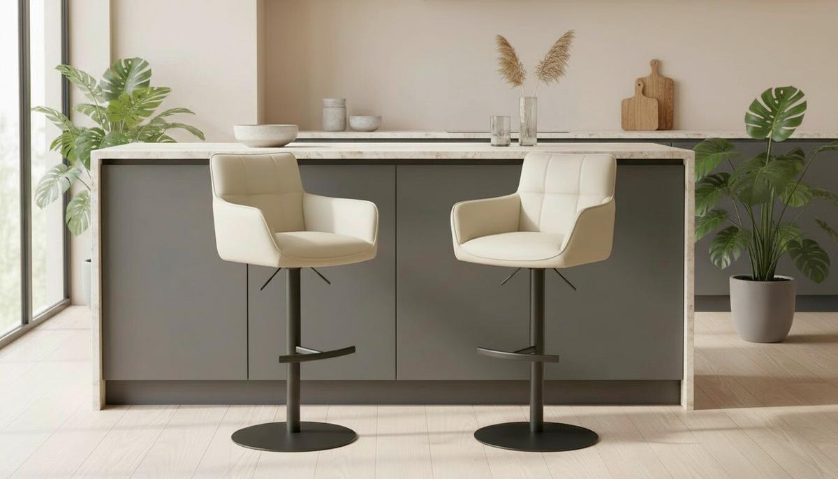 Barhocker Porto Beige B: 54,5 cm - Beige/Schwarz, MODERN, Leder/Metall (54,5/90/112/51,5cm) - Livetastic