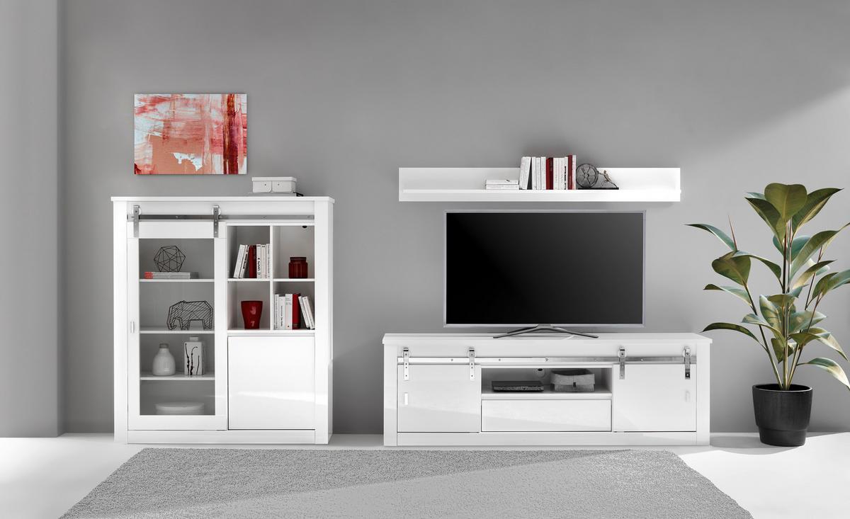WOHNWAND Daytona Weiß HG B: 349 cm - Weiß Hochglanz/Weiß, Design, Holzwerkstoff (349/170/43cm) - Livetastic