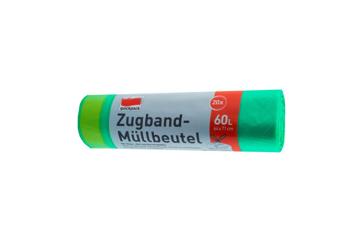 Müllsack 60 L Mit 20 Stück Mit Zugband - Grün, Kunststoff - Quick Pack