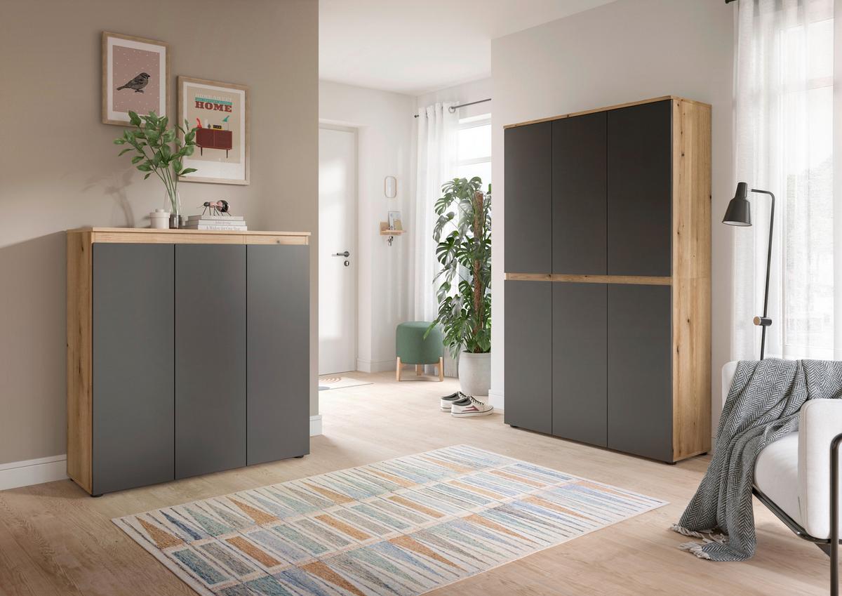 Garderobenschrank Scarpa Eiche Dekor, Anthrazit B:175cm - Eichefarben/Anthrazit, Design, Holzwerkstoff (235/175/37cm) - Livetastic