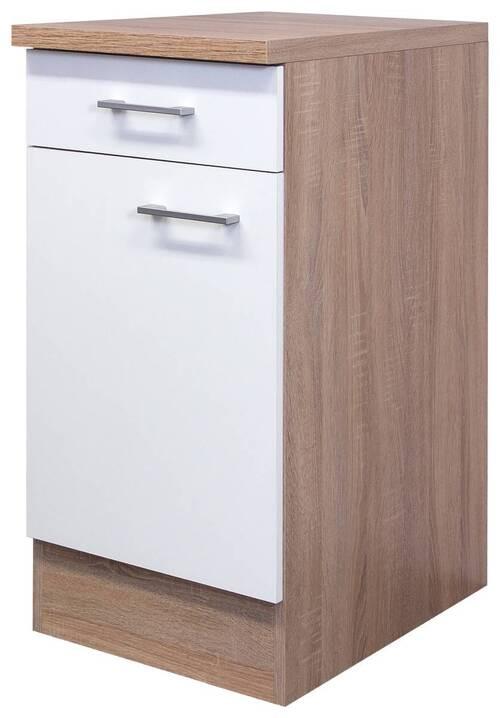 Küchenunterschrank Samoa B: 40 cm Weiß/Eiche Dekor mit Lade