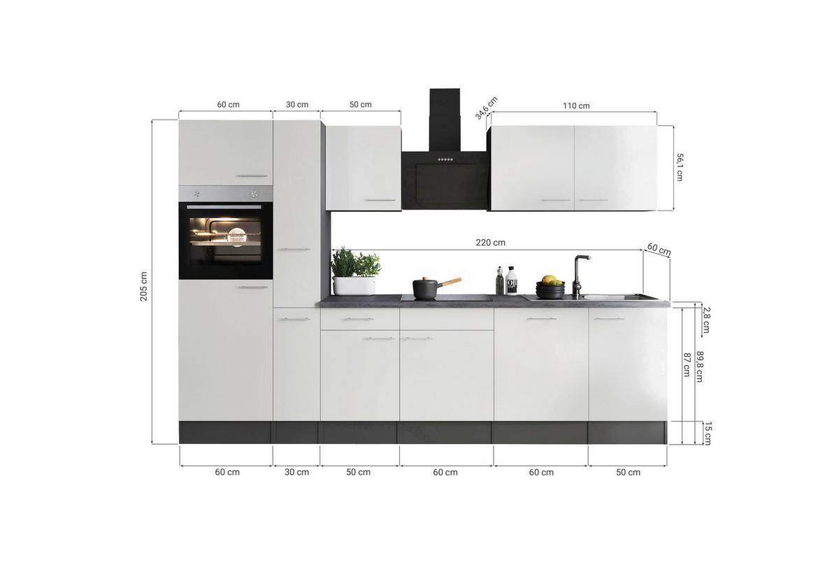 Küchenblock Oliver Grau, Schwarz B: 310 cm - Schwarz/Grau, Design, Holzwerkstoff (310cm) - Respekta