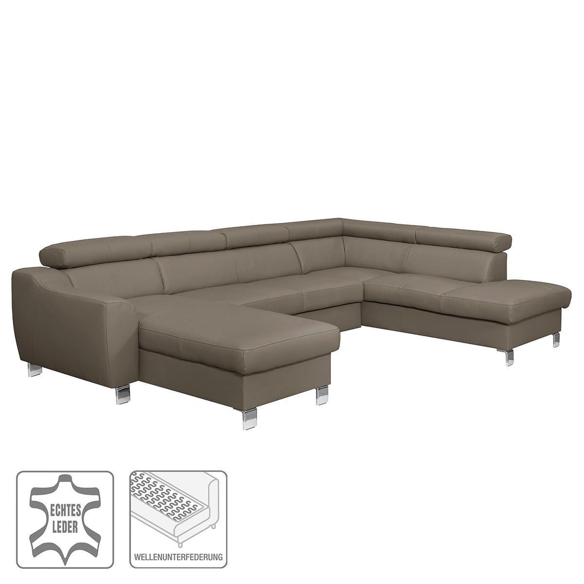 Wohnlandschaft Aspen Taupe U-Form: 175 Cm - Taupe/Chromfarben, Design, Leder/Textil (175/315/208cm) - Livetastic
