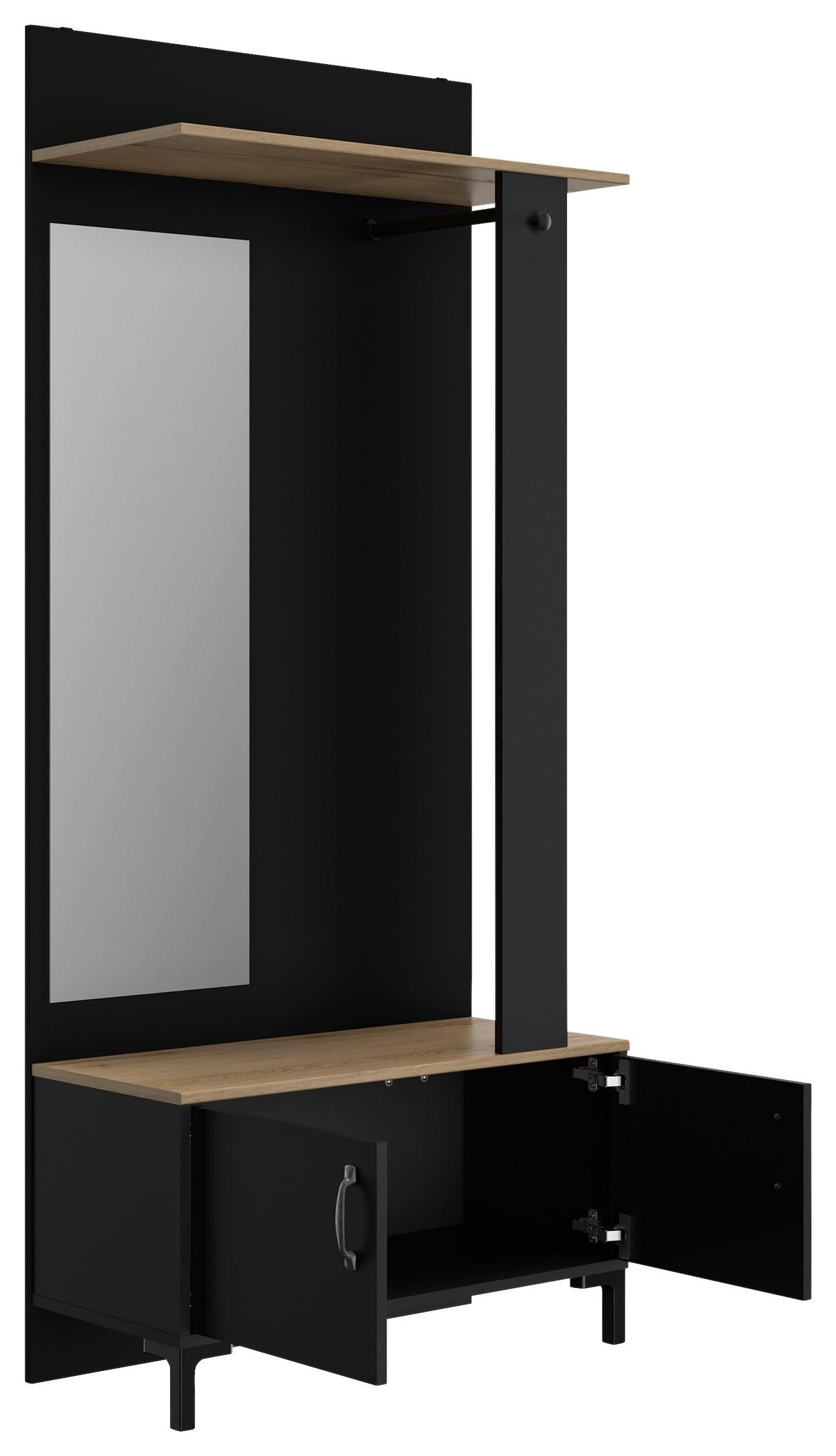 Garderobe Store Eiche Dekor/Schwarz, B: 81cm - Eichefarben/Schwarz, MODERN, Holzwerkstoff (81/190/37cm) - MID.YOU