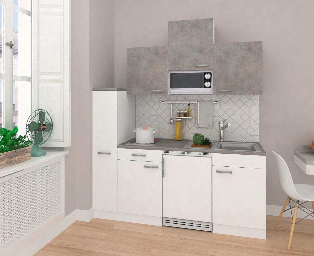 Küchenzeile Economy mit Geräten 180 cm Weiß/Beton Dekor Modern - Hellgrau/Weiß, MODERN, Holzwerkstoff (180cm) - Respekta