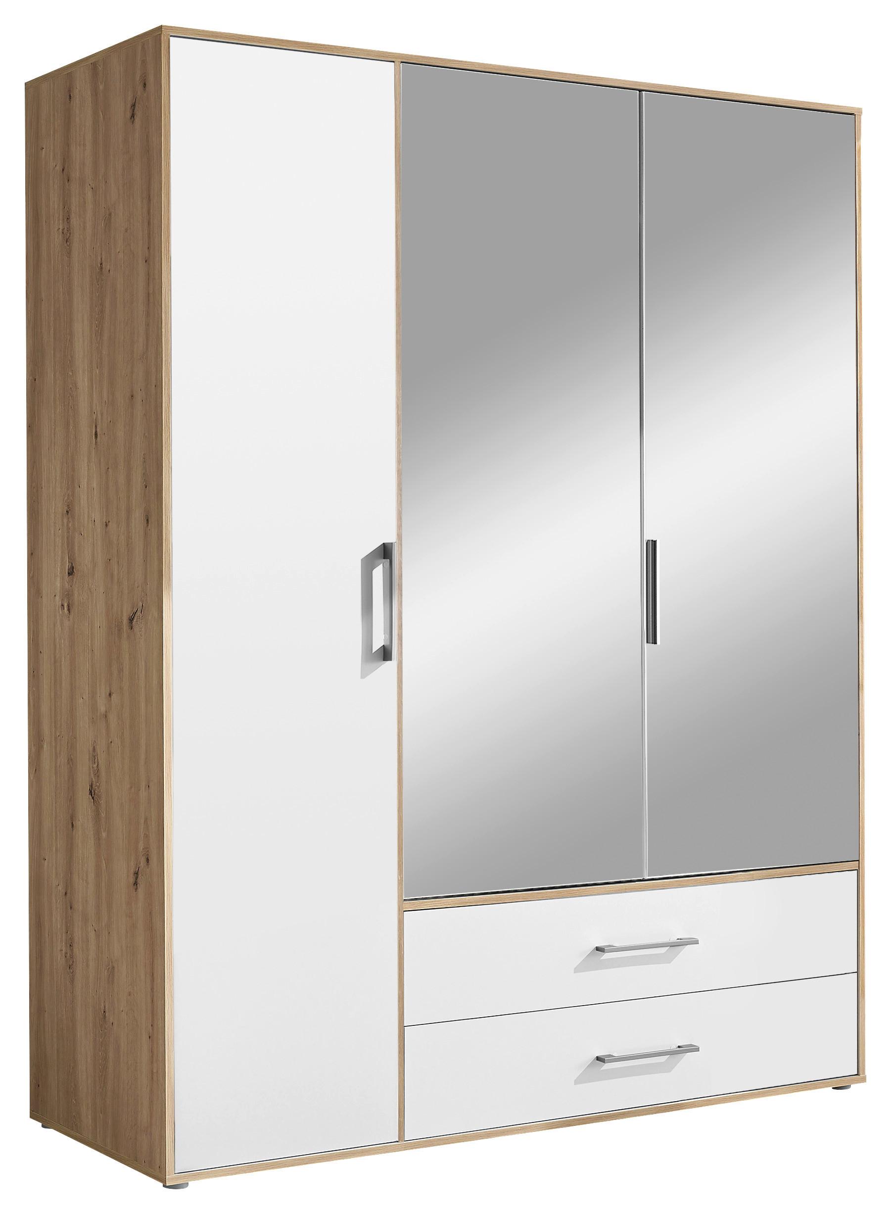 Drehtürenschrank mit Spiegel 155cm Lembo Artisan Eiche/Weiß