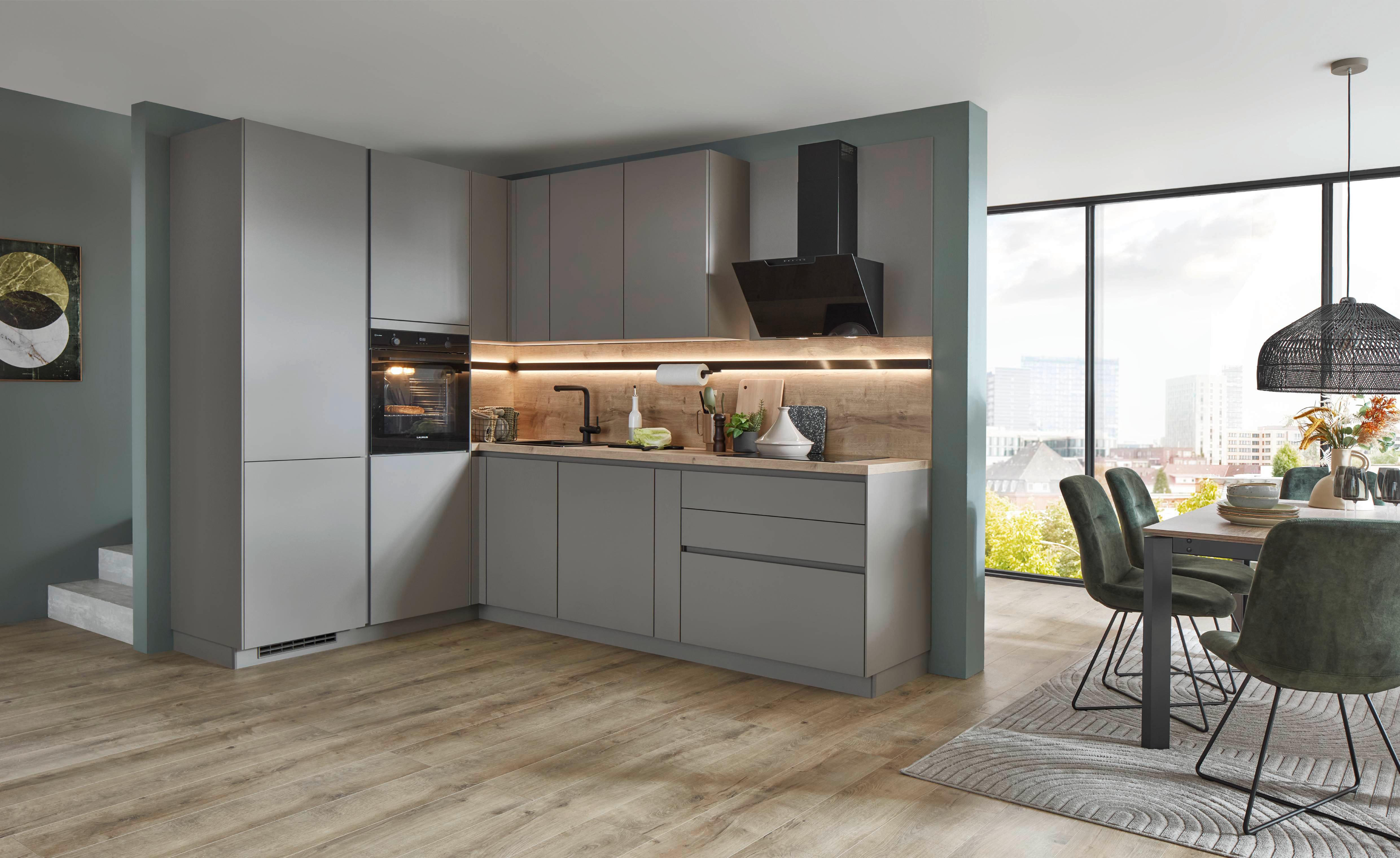 Eckküche Las Vegas - Taupe/Eichefarben, Basics, Holzwerkstoff (190/281cm) - Vertico