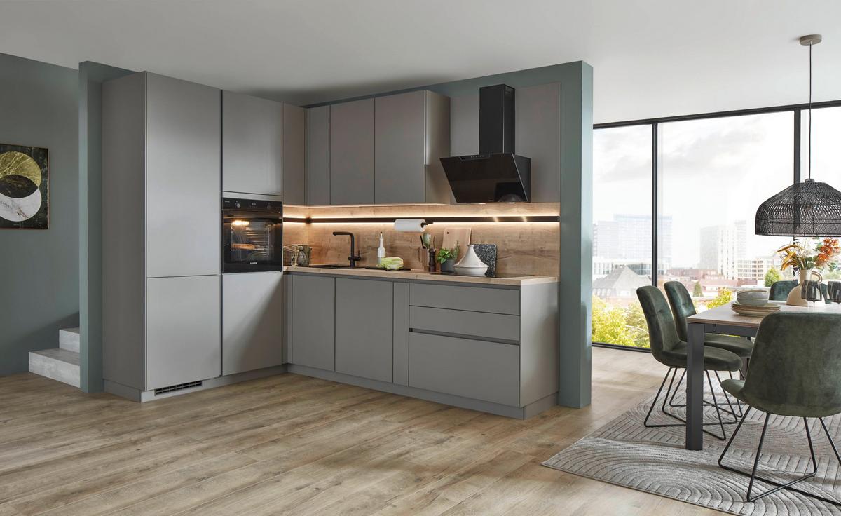 Eckküche Las Vegas - Taupe/Eichefarben, Basics, Holzwerkstoff (190/281cm) - Vertico