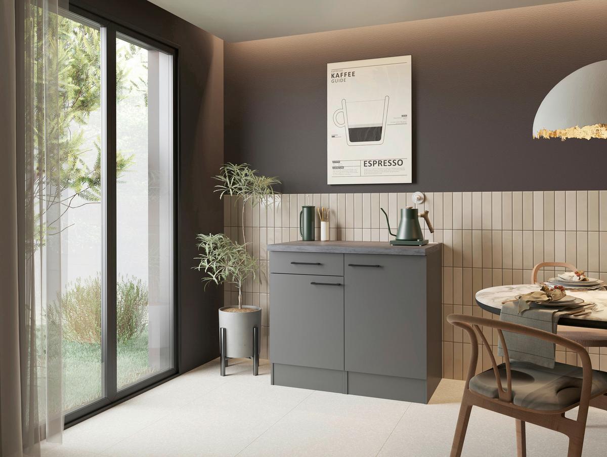 BUFFET Oliver, Grau B: 100 cm - Grau, Trend, Holzwerkstoff (100/90/60cm) - Respekta