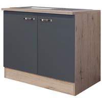 Kuchynská skrinka s drezom SHADOW DSPU 100 ES - sivá - dub San Remo/farba ušľachtilej ocele, Modern, kov/kompozitné drevo (100/85/60cm)