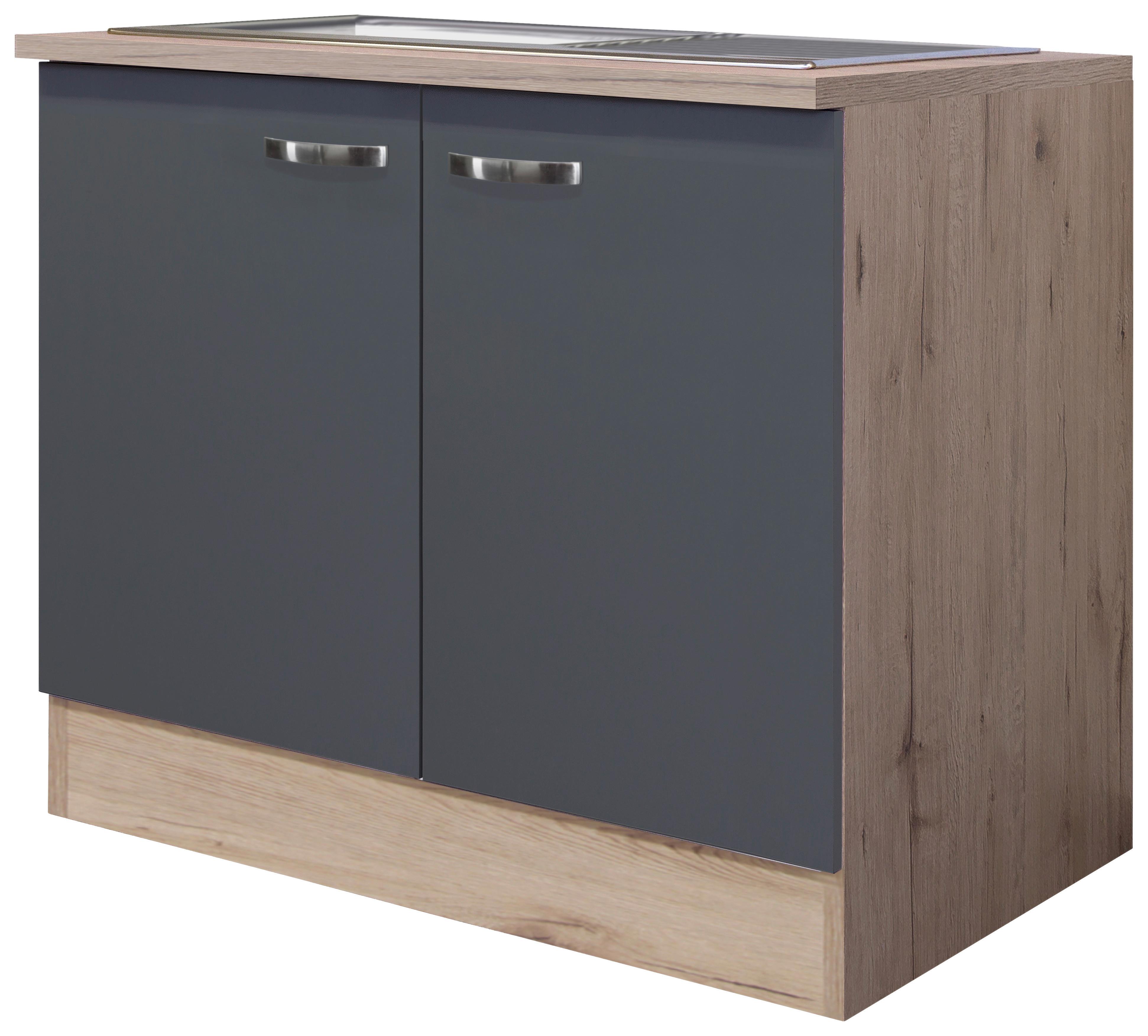 Küchenunterschrank Shadow 100 cm Grau/Eiche Dekor Mit Spüle