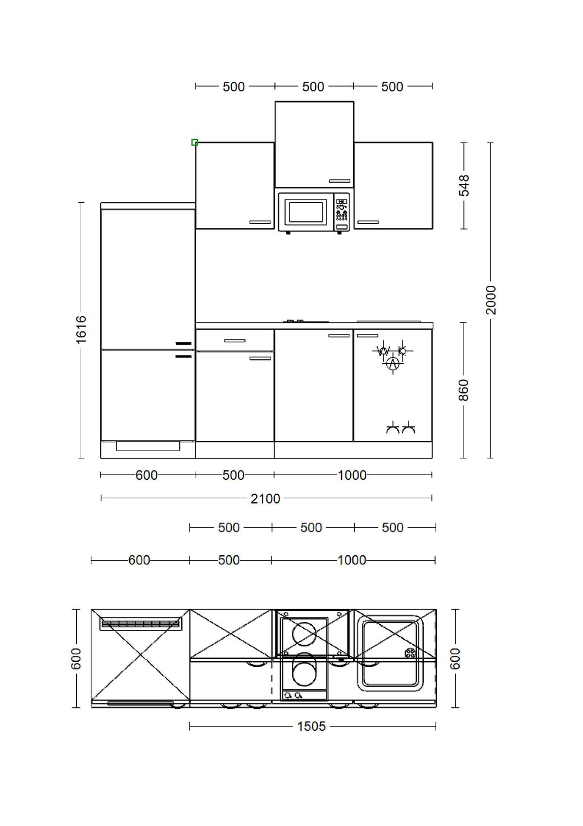 Küchenzeile Nepal mit Geräten 210 cm Kaschmir/Eiche Dekor - Kaschmir/Sonoma Eiche, MODERN, Holzwerkstoff (210cm) - FlexWell