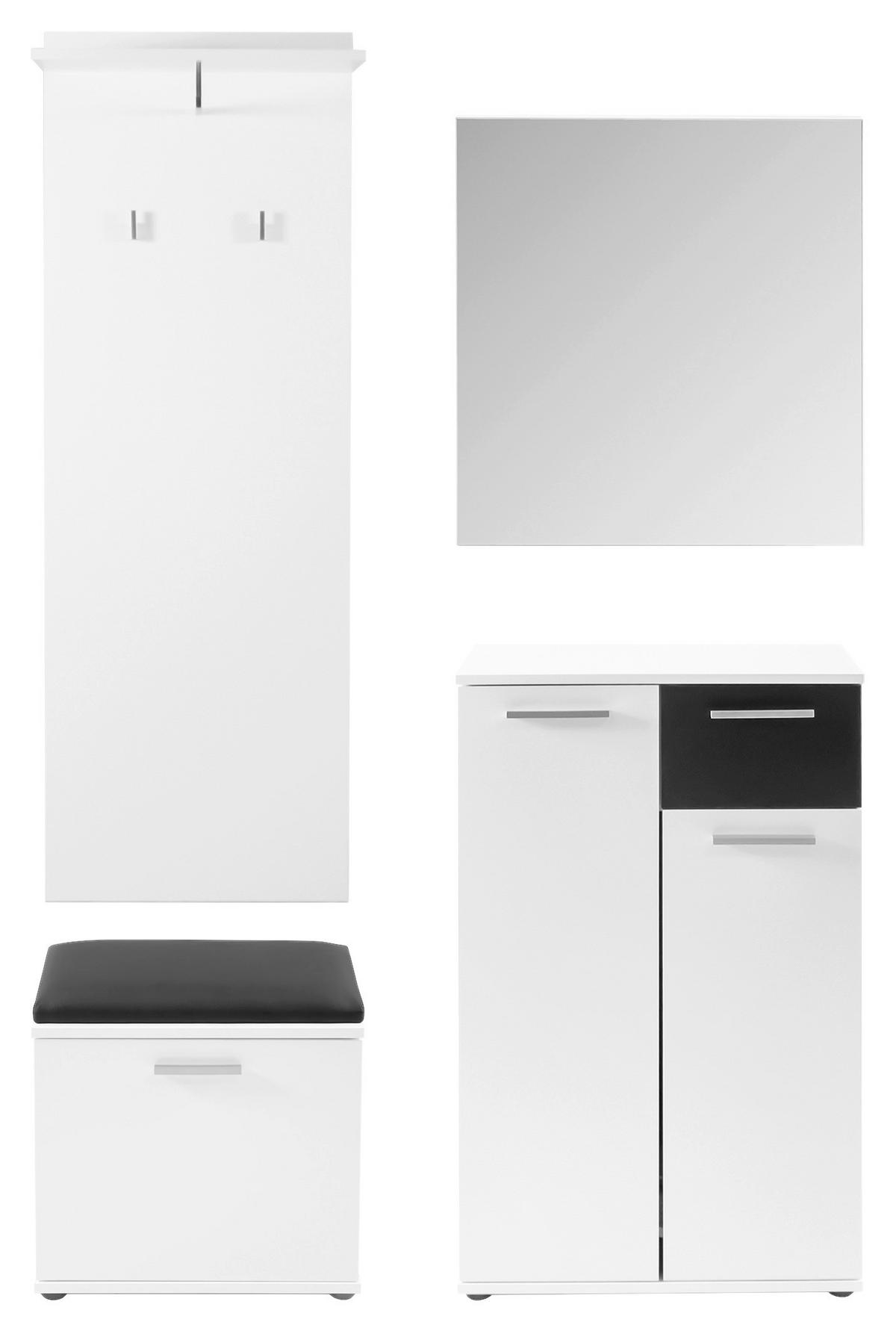 Garderobe Jakob 4-Teilig Schwarz/Weiß B: 60 cm - Schwarz/Weiß, Design, Holzwerkstoff (60/102/30cm) - MID.YOU