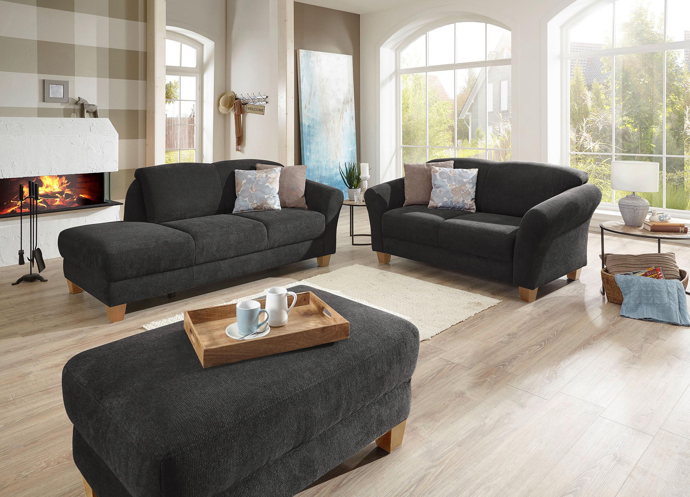 2-Sitzer-Sofa Gotland schwarz Rücken echt, 163x84x89 cm - Schwarz/Naturfarben, KONVENTIONELL, Textil (163/84/89cm) - Sit & More