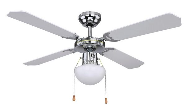 Deckenventilator in Schwarz & Weiß, Glas & Metall