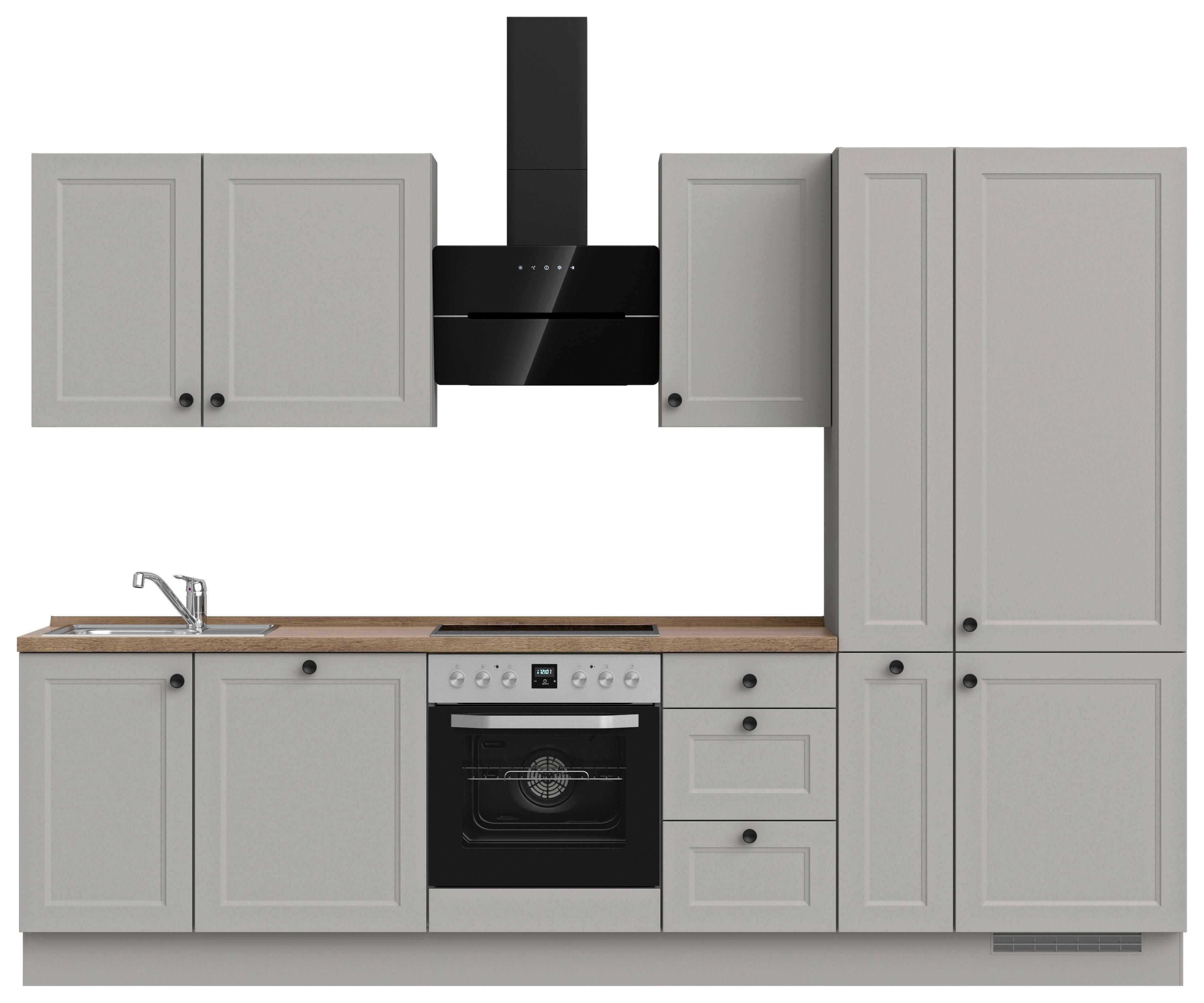 Kuchynská linka 300 cm, kamenná sivá supermatná - čierna/sivá, Modern, kov/kompozitné drevo (300cm) - Nobilia