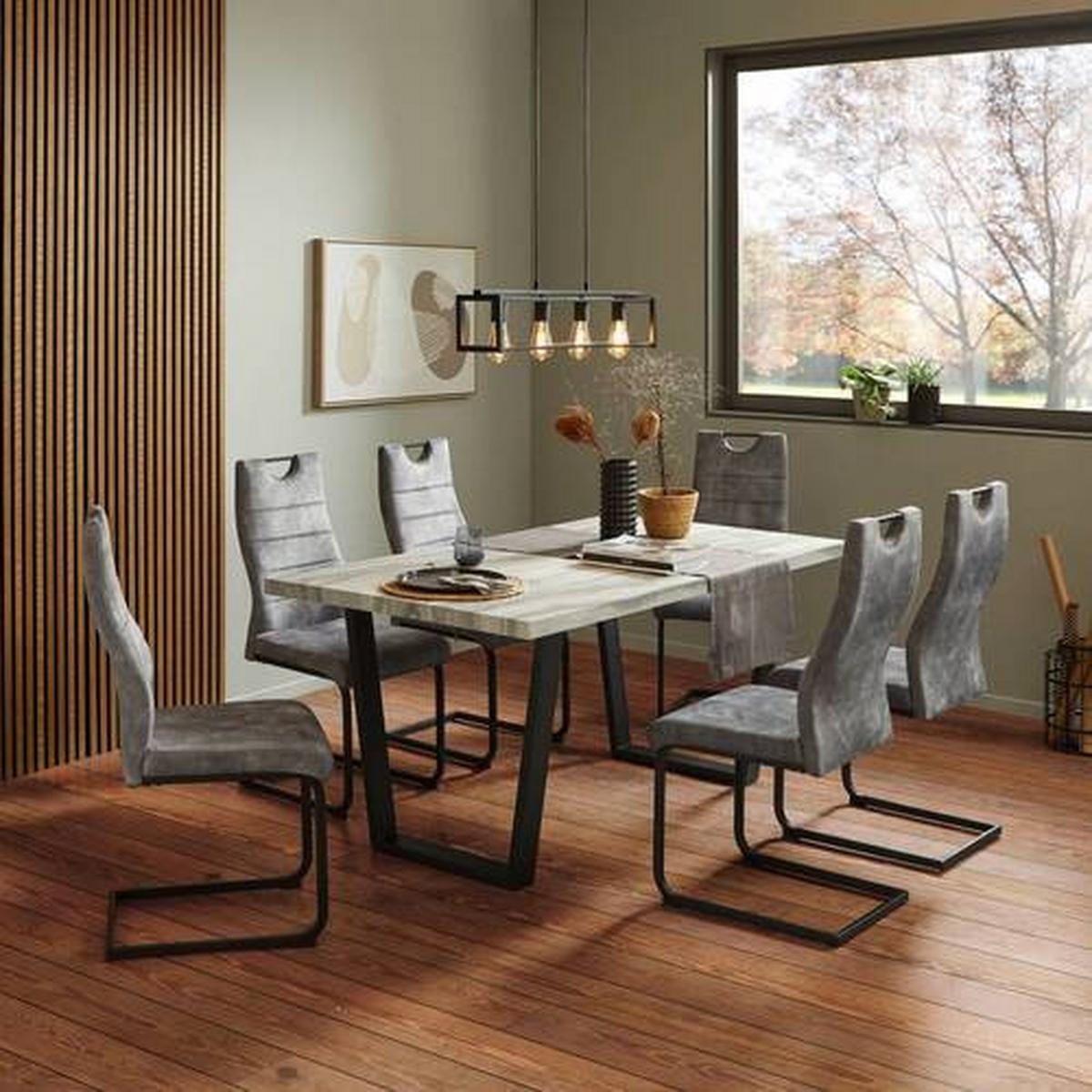 JÍDELNÍ SET MELBOURNE - šedá/černá, Moderní, kov/kompozitní dřevo (160/75/90cm) - Nedis SmartLife