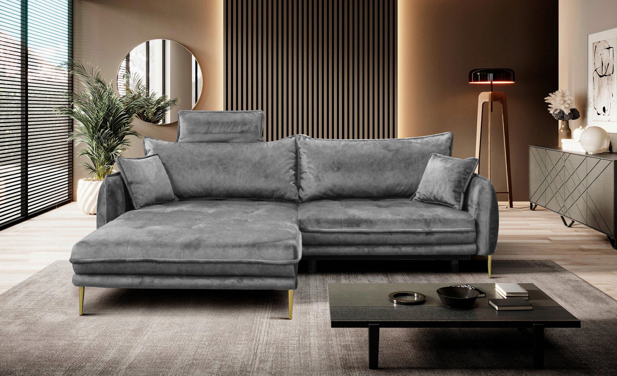 Ecksofa Whisper Grau S: 196x264 cm - Goldfarben/Grau, Design, Textil (196/264cm) - MID.YOU