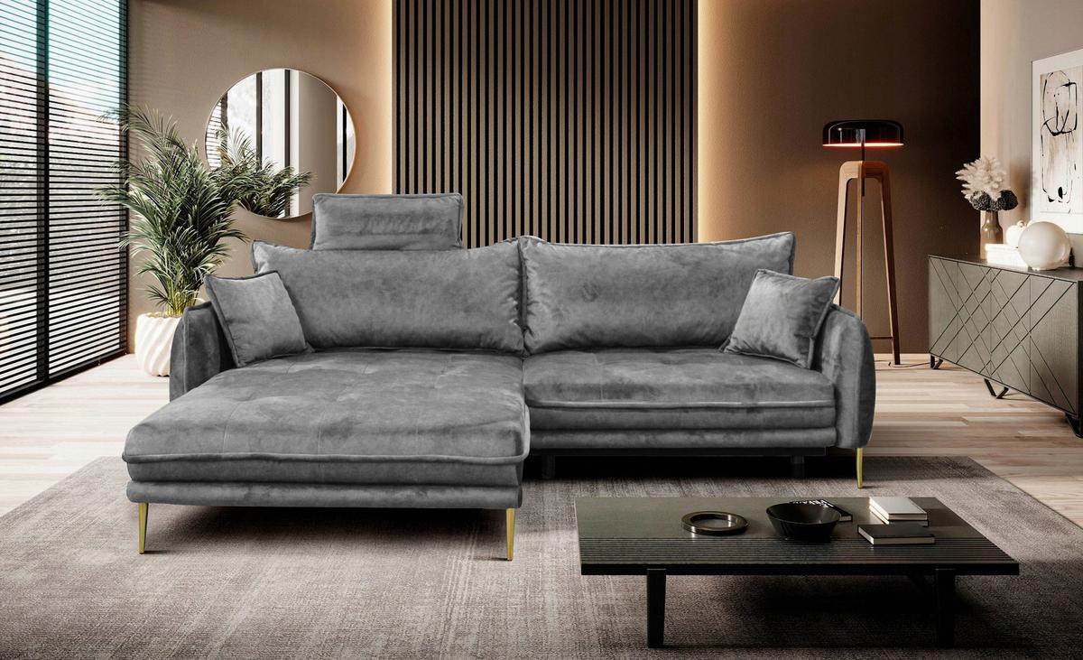 Ecksofa Whisper Grau S: 196x264 cm - Goldfarben/Grau, Design, Textil (196/264cm) - MID.YOU