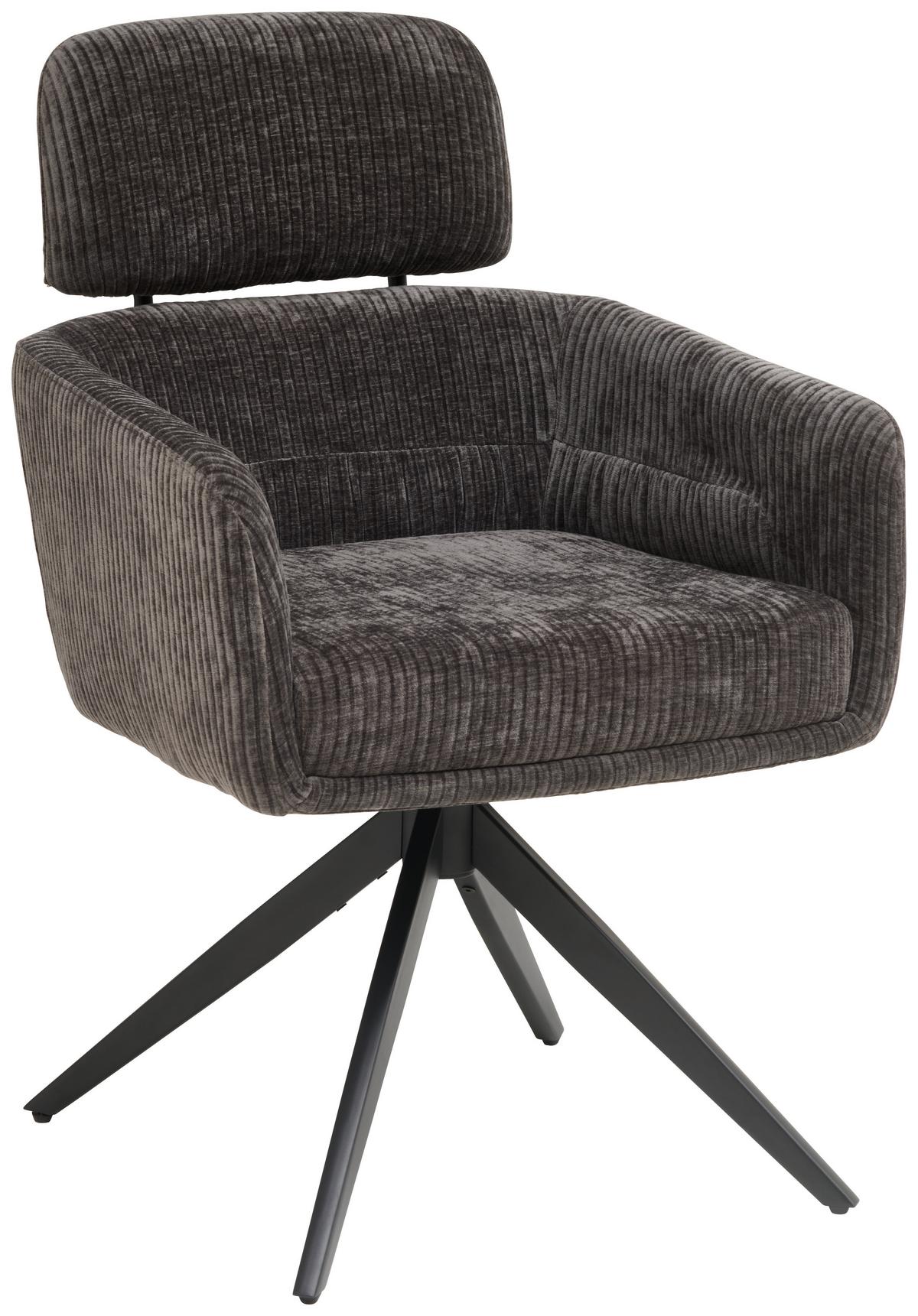 Armlehnstuhl Malte Cord Anthrazit, B: 60 cm - Anthrazit/Naturfarben, KONVENTIONELL, Holz/Textil (60/87,5/68cm) - Livetastic