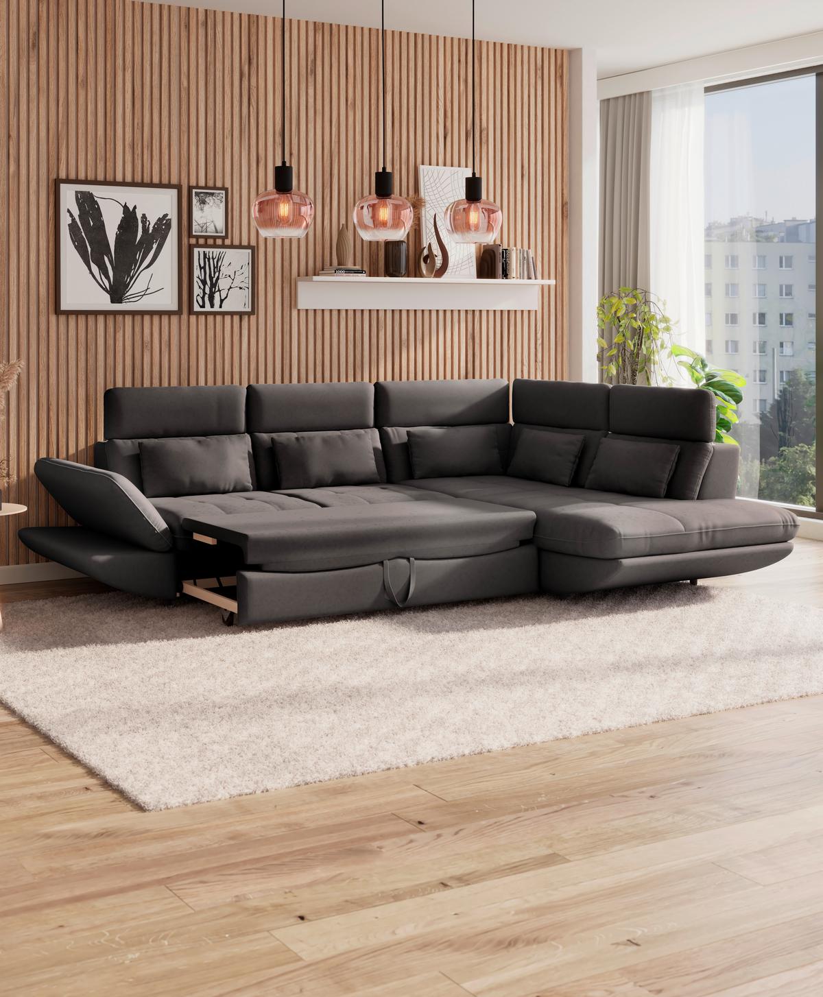 Wohnlandschaft Park - Dunkelbraun/Schwarz, MODERN, Textil (233/311cm) - Luca Bessoni