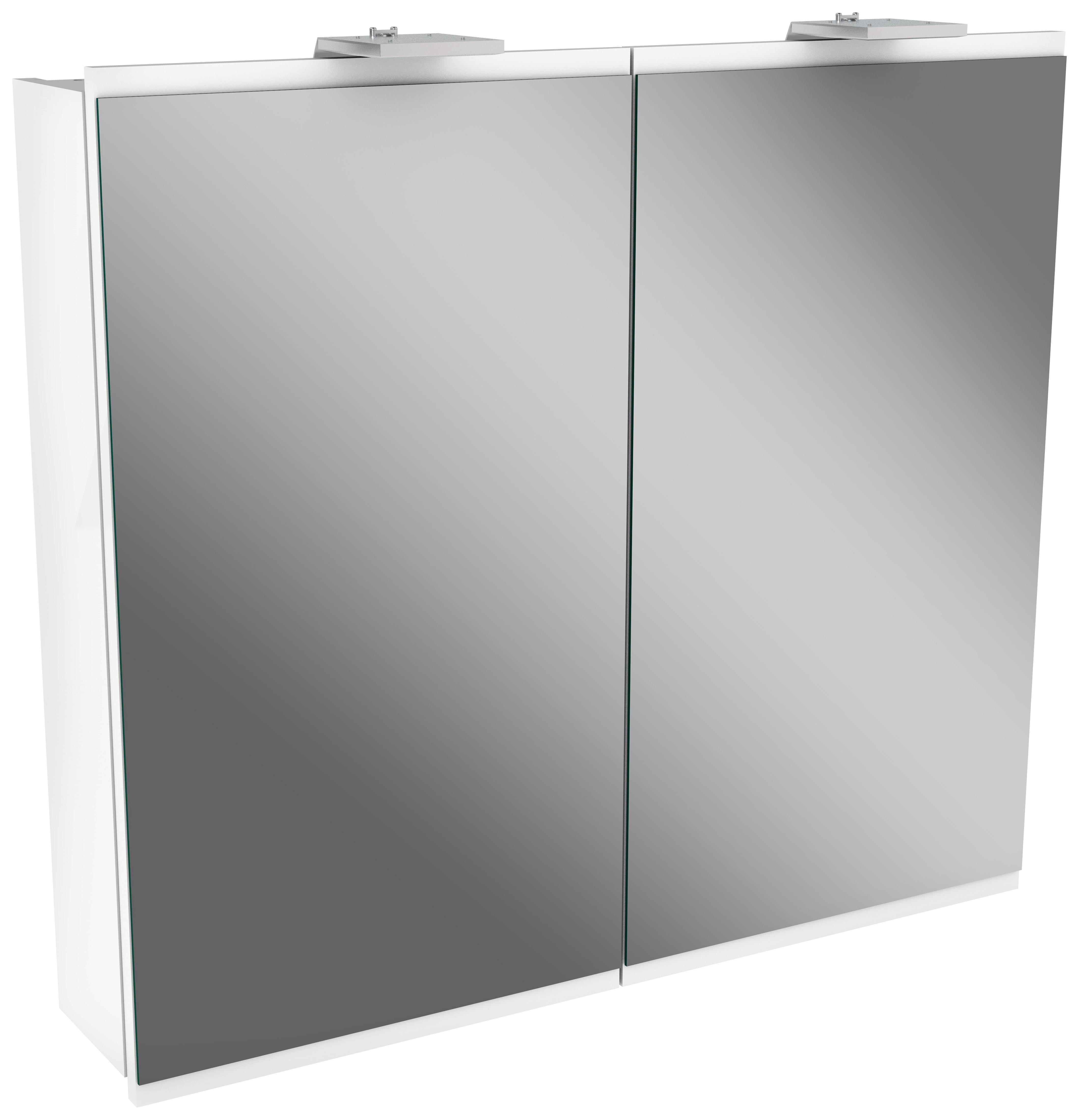 Spiegelschrank Lima mit LED 2-Türig BHT: 80x73x15,5cm Weiß - Weiß, MODERN, Glas/Holzwerkstoff (80/73/15,5cm) - MID.YOU