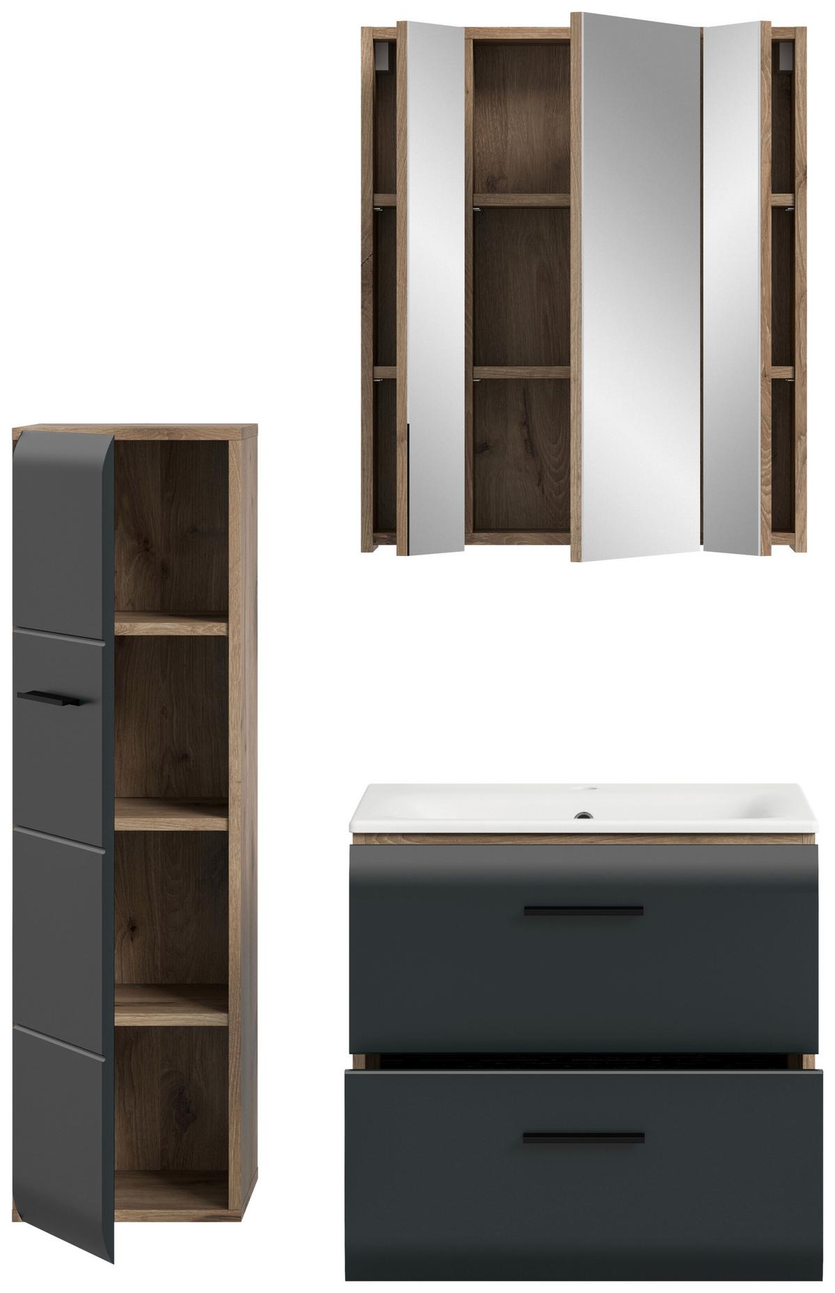 Koupelna Ice 3-dílná. černá/dub tmavý - bílá/černá, Basics, kompozitní dřevo/plast (90cm) - MID.YOU