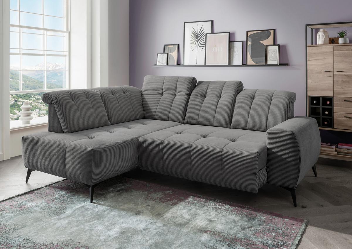 Ecksofa mit USB Anschluss Sano, Grau, S: 200x261 cm - Schwarz/Grau, MODERN, Textil (200/261cm) - Livetastic