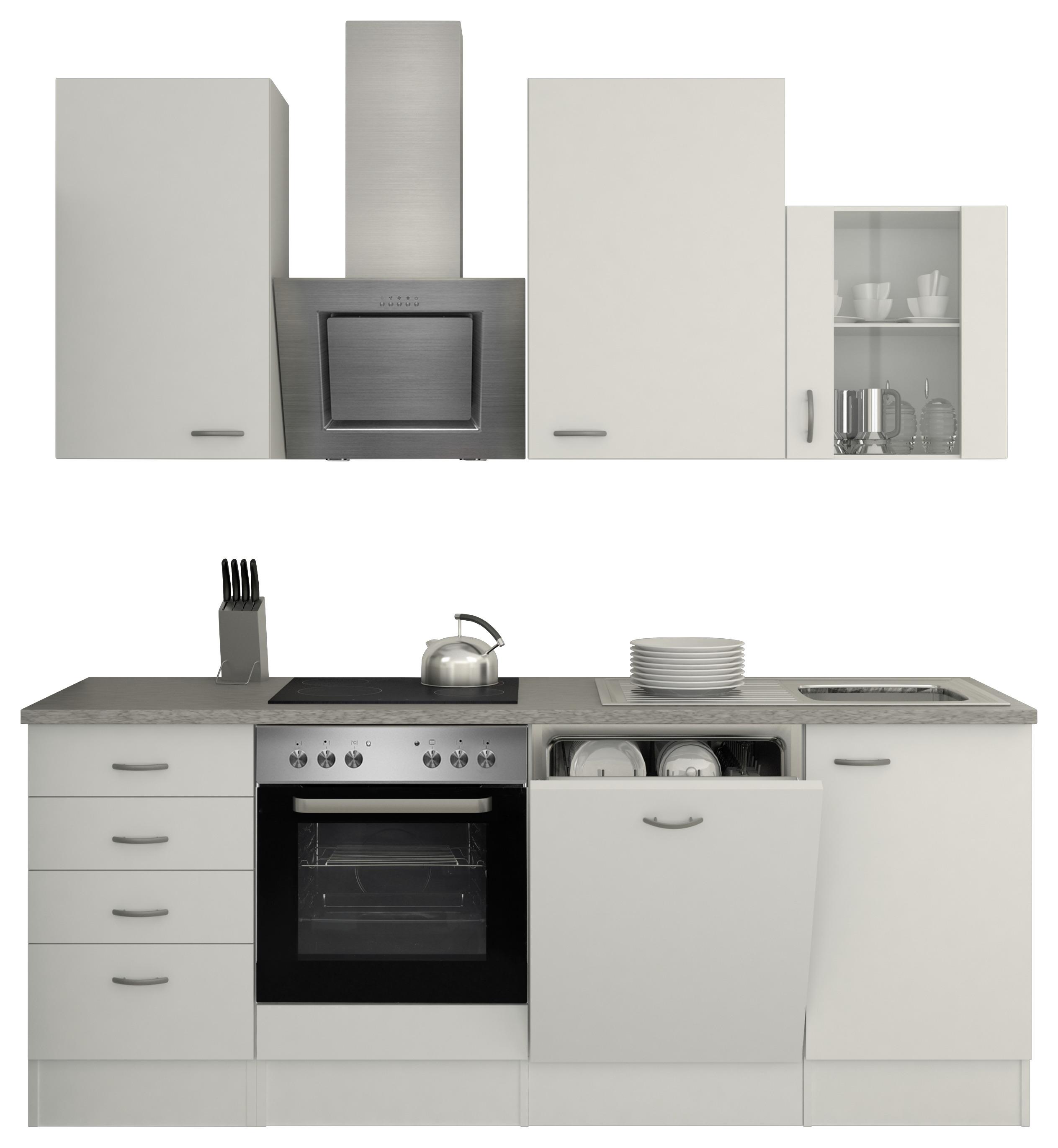 Küchenzeile Wito mit Geräten 220 cm Grau/Weiß Elegant - Hellgrau/Weiß, MODERN, Glas/Holzwerkstoff (220cm) - FlexWell