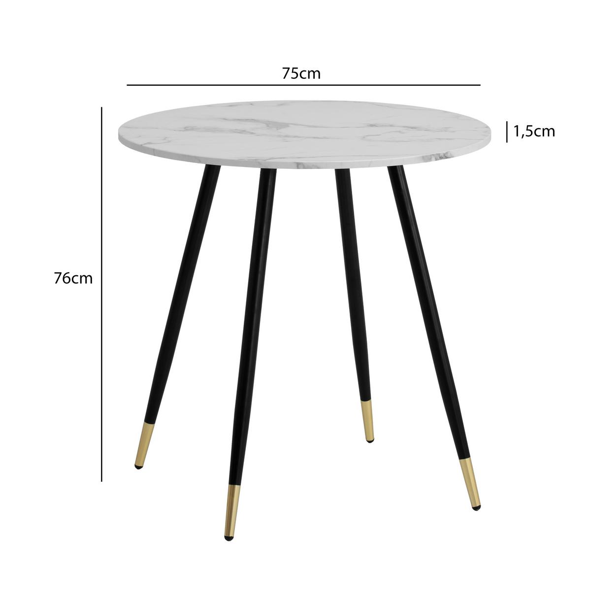 Esstisch Weiß L: 75 Cm - Goldfarben/Schwarz, Design, Holzwerkstoff/Metall (75/76cm) - Livetastic