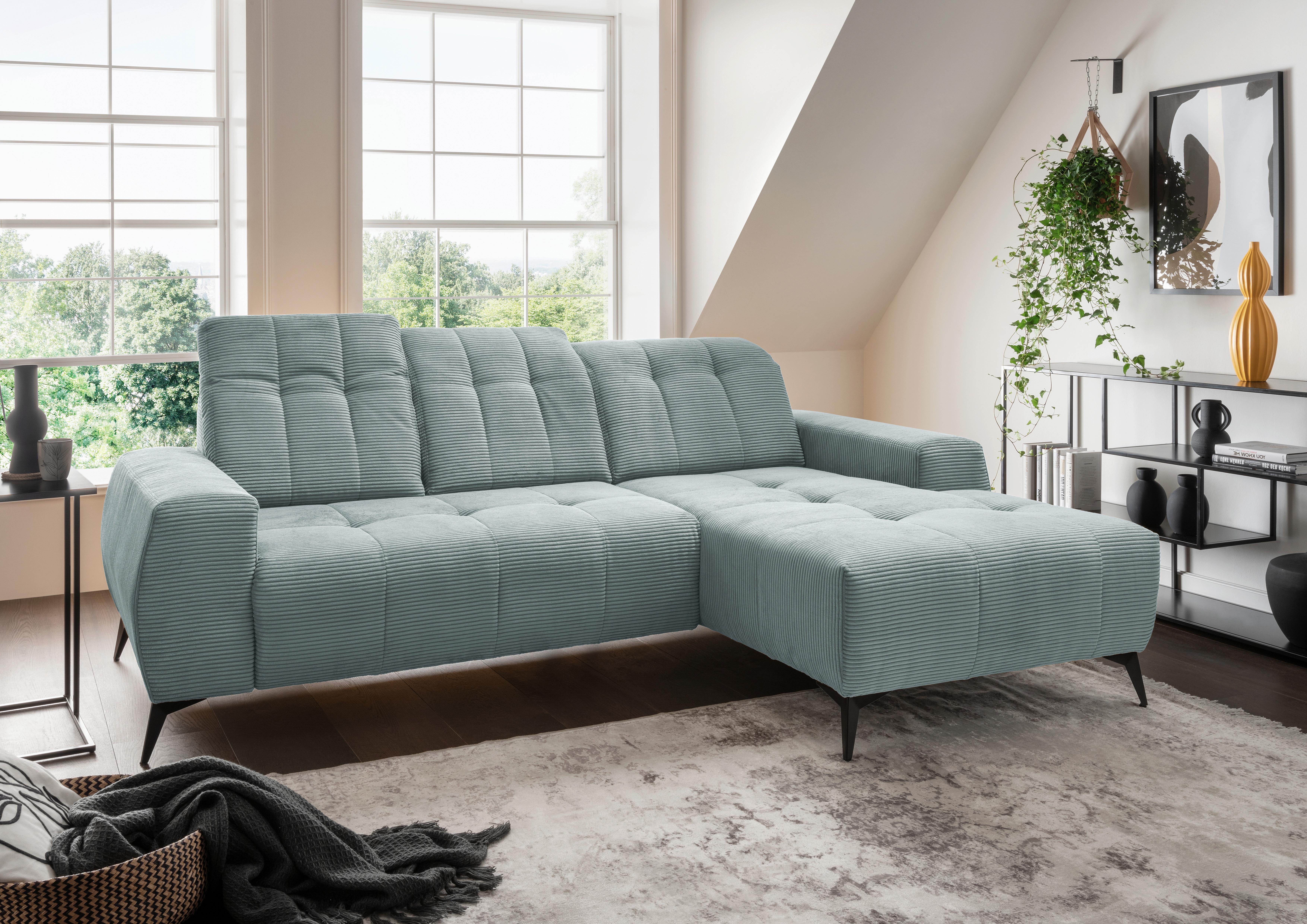 Ecksofa mit USB Anschluss Sano, Hellblau, S: 258x180 cm - Schwarz/Hellblau, MODERN, Textil (258/180cm) - Livetastic