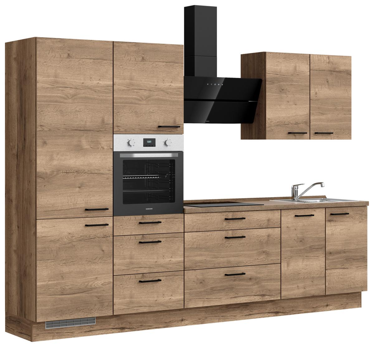 Kuchyňská linka 300 cm, dekor dub Havanna - černá/tmavý dub, Moderní, kov/kompozitní dřevo (300cm) - Nobilia