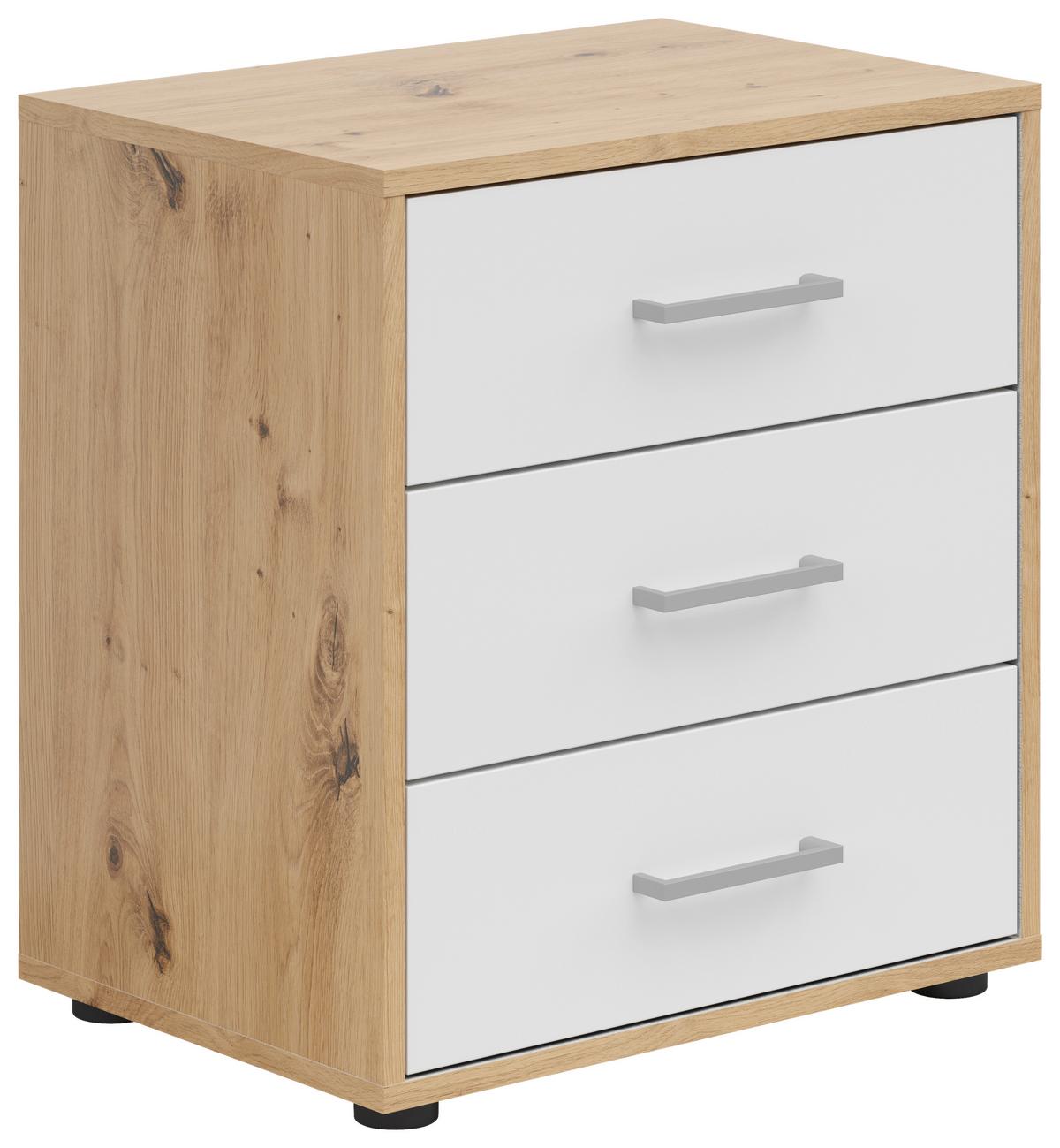 Éjjeliszekrény Smart 3 50/54cm - szürkésfehér/Artisan tölgy, Basics, faalapú anyag (50/54/35cm)