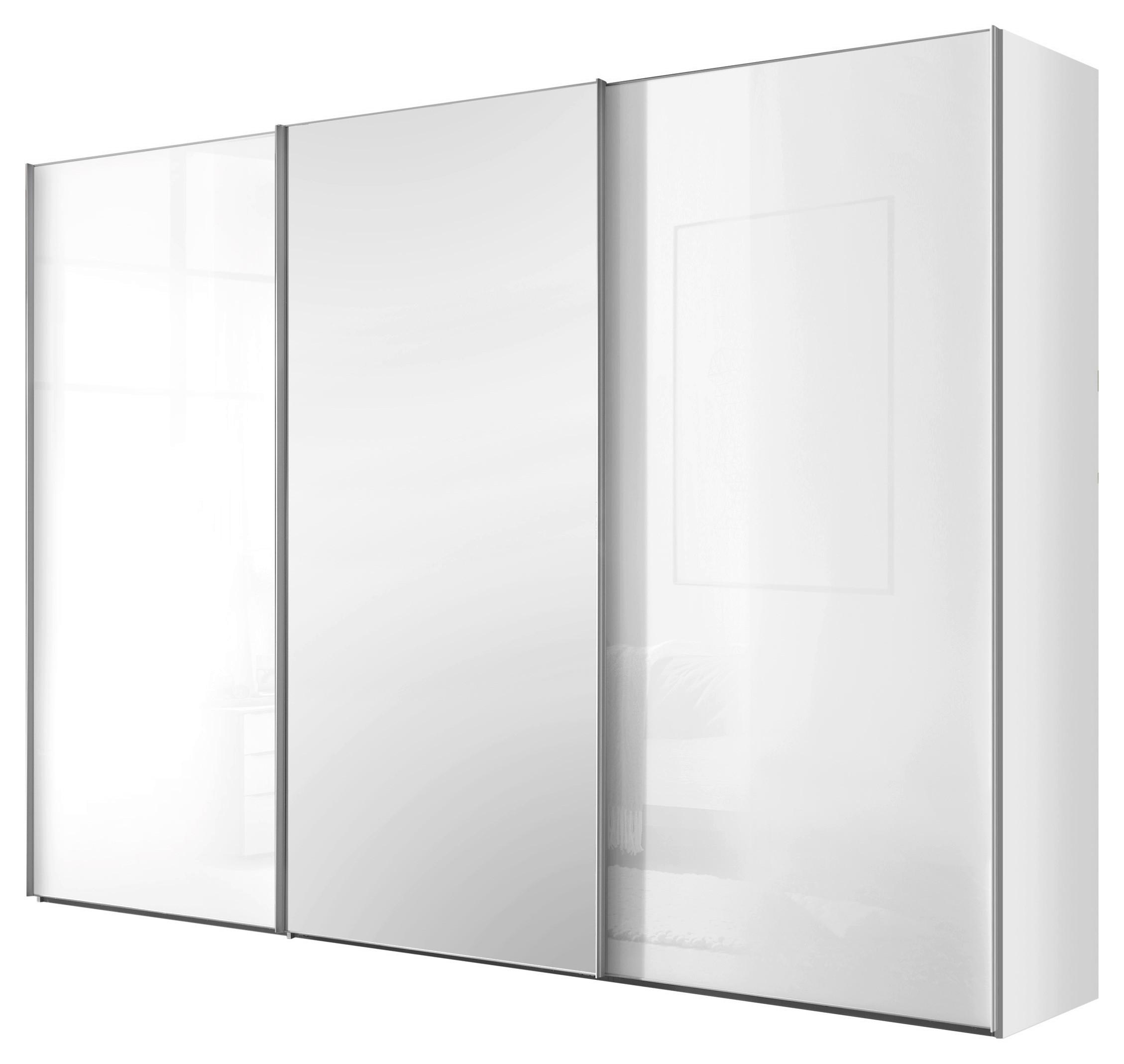 Schwebetürenschrank mit Spiegel 249cm Lumos Weiß - Klar/Weiß, Trend, Glas/Holzwerkstoff (249/222/64cm) - Luca Bessoni