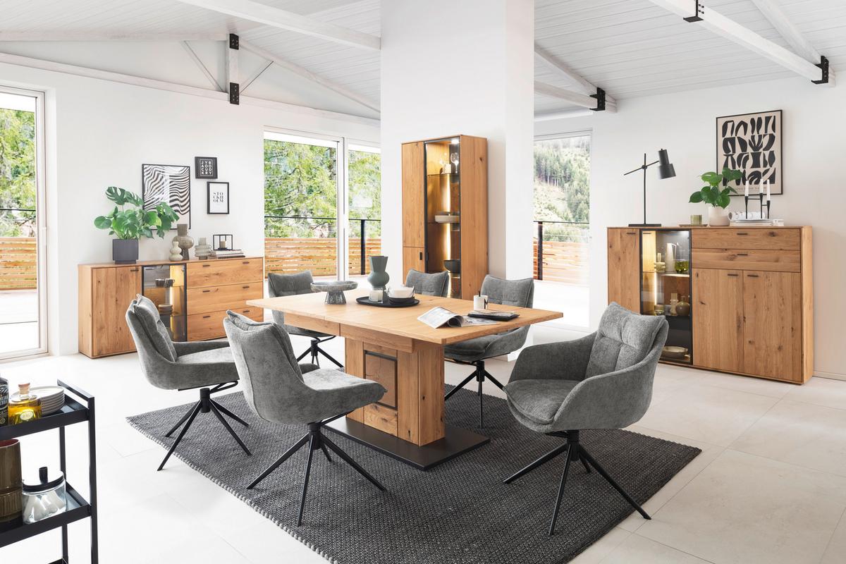 Sideboard Assini Wildeiche B: 183 cm - Wildeiche, Design, Glas/Holz (183/88/44cm) - MID.YOU