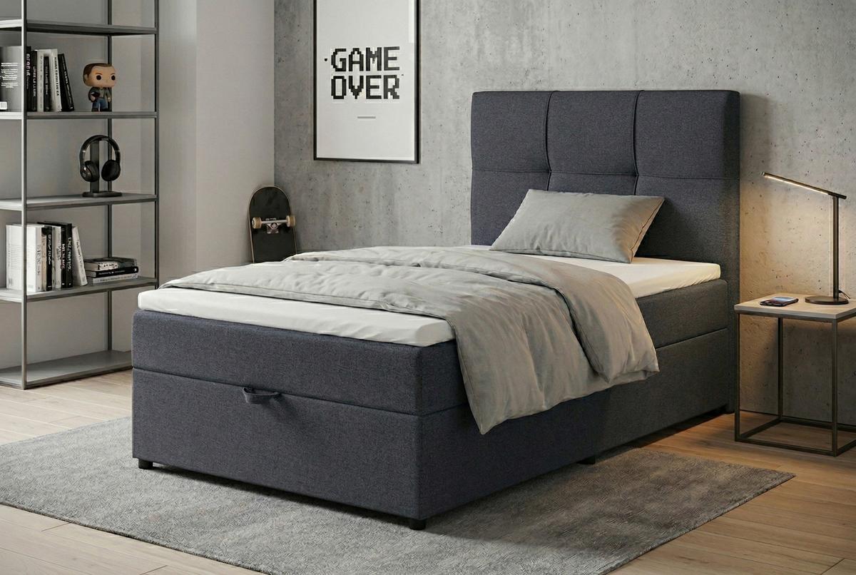 Boxbett Paros 100 100x200 Dunkelgrau - Dunkelgrau/Schwarz, MODERN, Holzwerkstoff/Textil (100/200cm) - MID.YOU