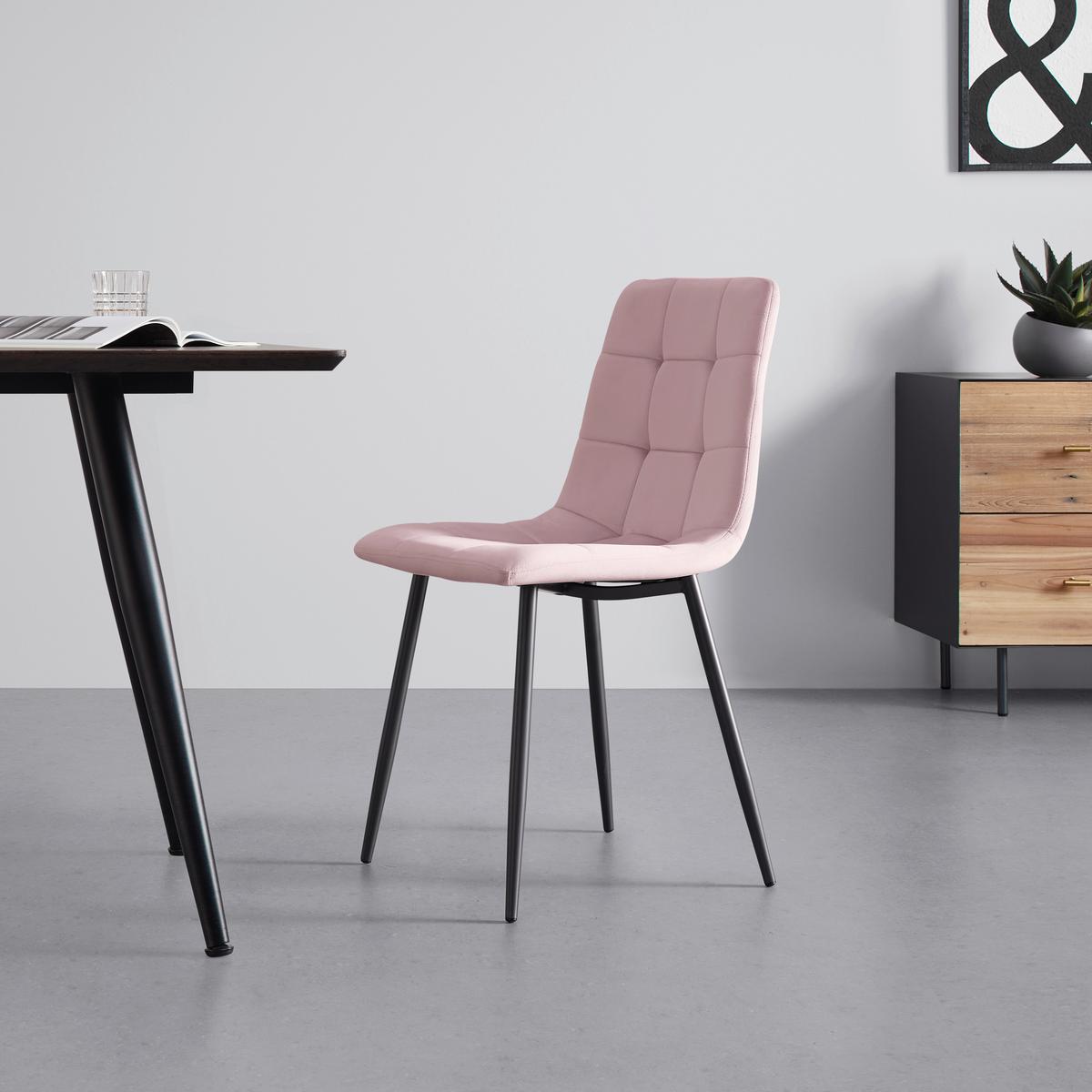 Jídelní židle RIA růžová - růžová/černá, Moderní, kov/dřevo (43,5/87/54cm) - Bessagi Home