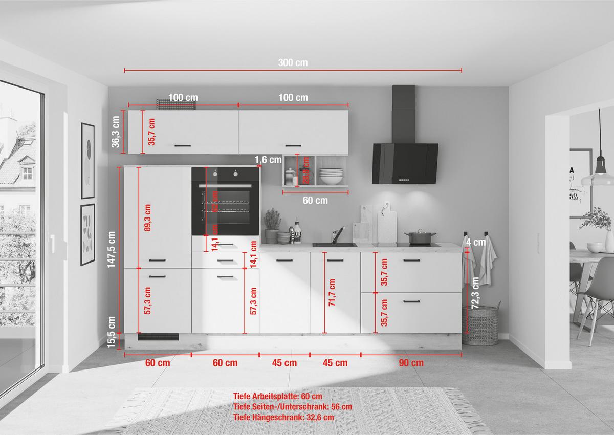 Küchenleerblock Ip2200 - Eiche dunkel/Schwarz, Design, Holzwerkstoff (300cm) - Impuls