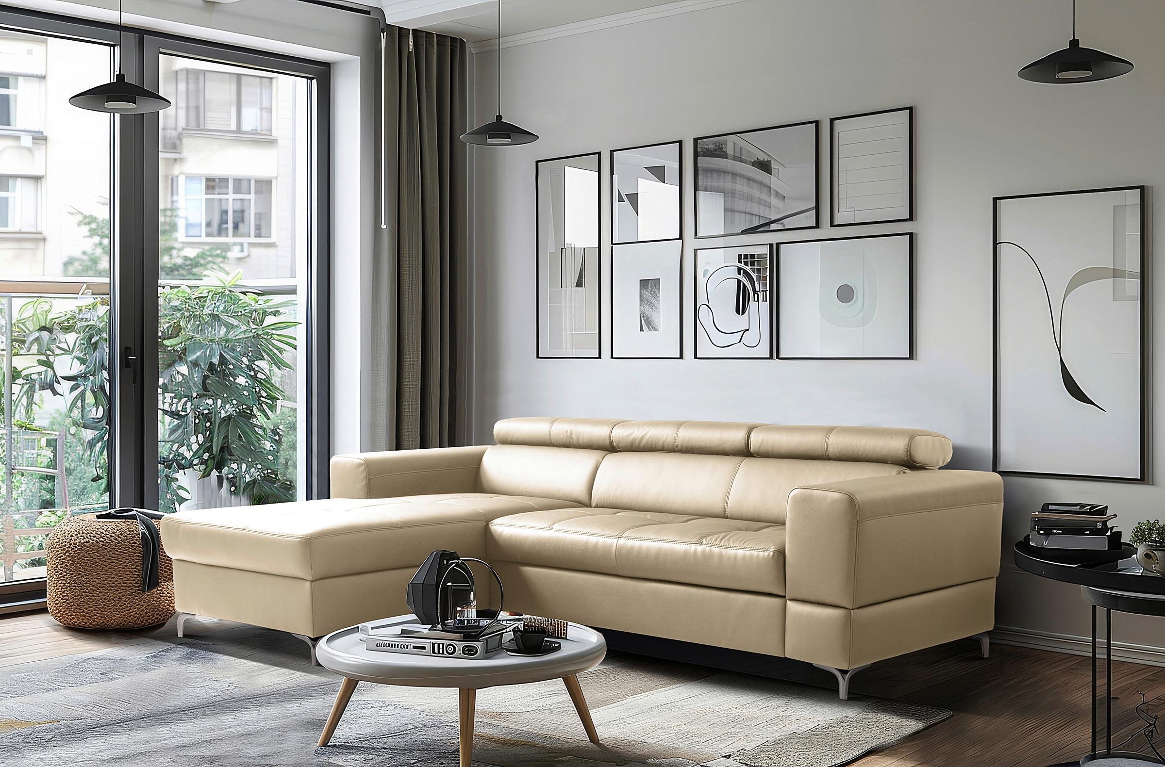 Ecksofa Torino Teilleder Hellgrau 173x247 - Hellgrau/Schwarz, Design, Leder/Textil (173/247cm) - Livetastic