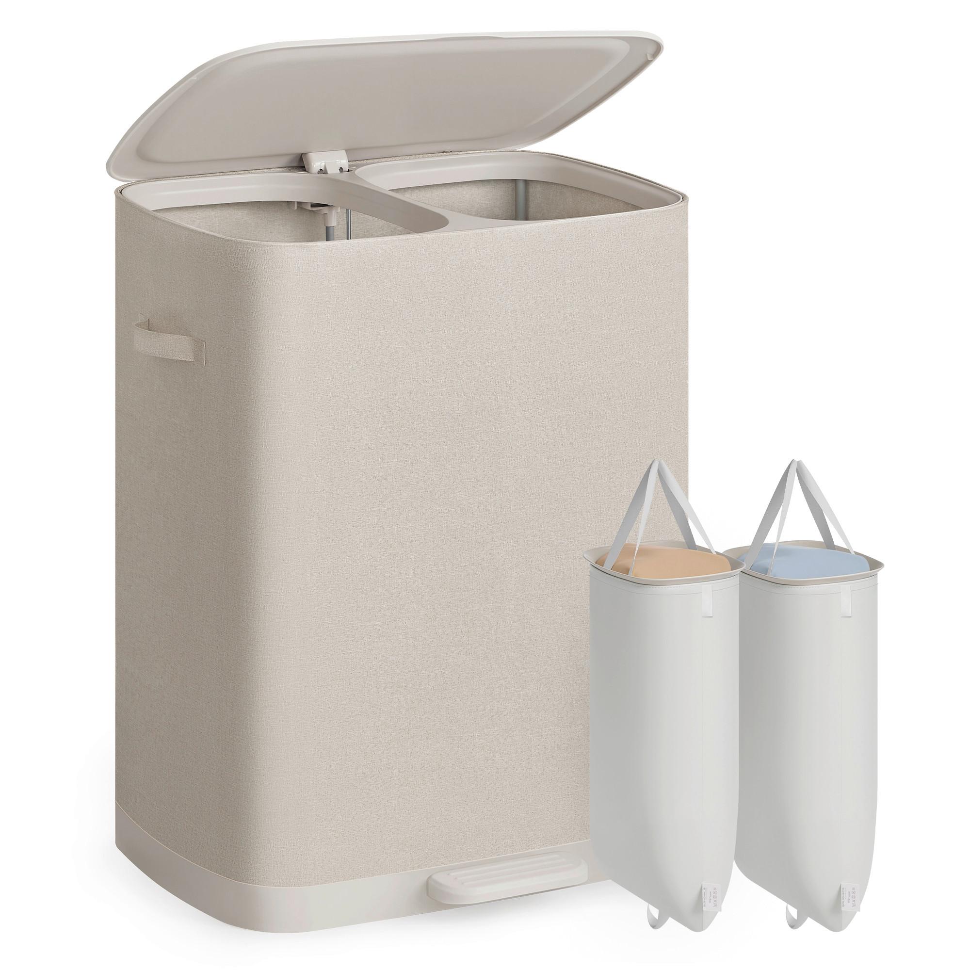 Wäschekorb in Beige Metall/Kunststoff/Textil - Beige, Basics, Kunststoff/Textil (56/75/40,5cm)