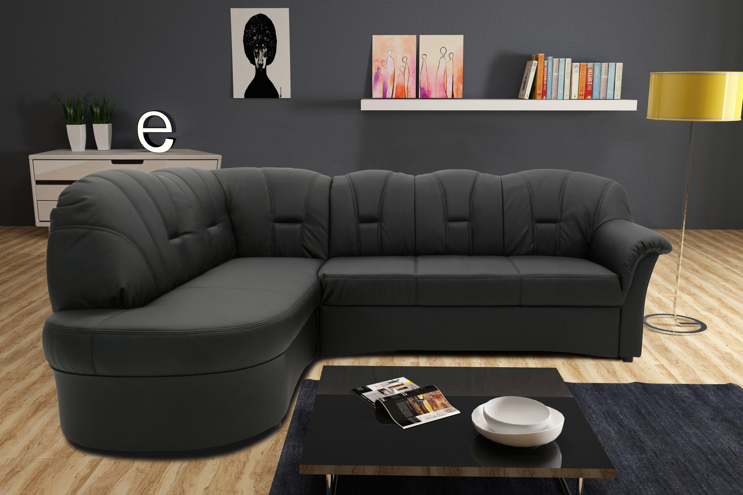 Ecksofa Papenburg Schwarz Lederlook - Schwarz, KONVENTIONELL, Textil (180/243cm) - MID.YOU