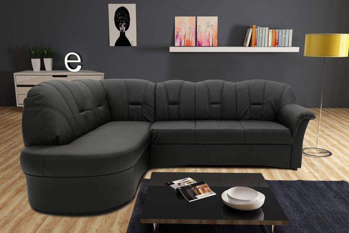 Ecksofa Papenburg Schwarz Lederlook - Schwarz, KONVENTIONELL, Textil (180/243cm) - MID.YOU