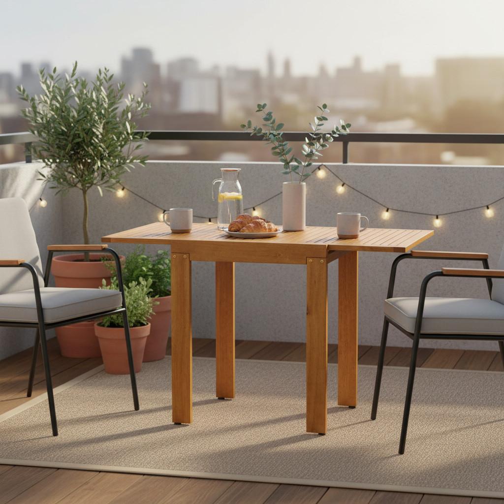 Balkontisch Ausziehbar Eukalyptus Natur - Naturfarben, KONVENTIONELL, Holz (65/77,5/130cm) - Gardenson