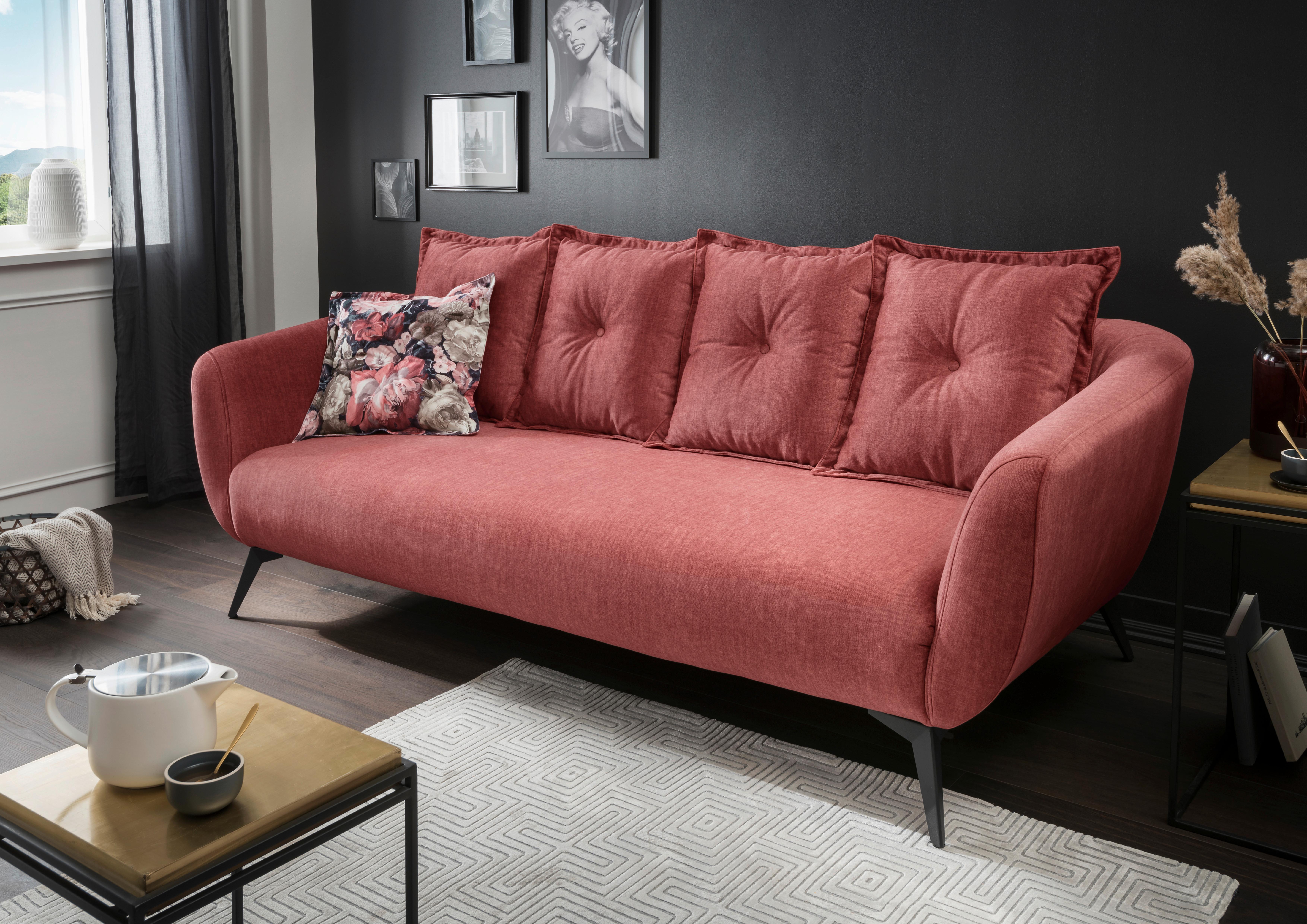 3-Sitzer-Sofa Baggio mit Kissen Koralle - Koralle/Multicolor, Basics, Holz/Textil (236/94/103cm) - Livetastic
