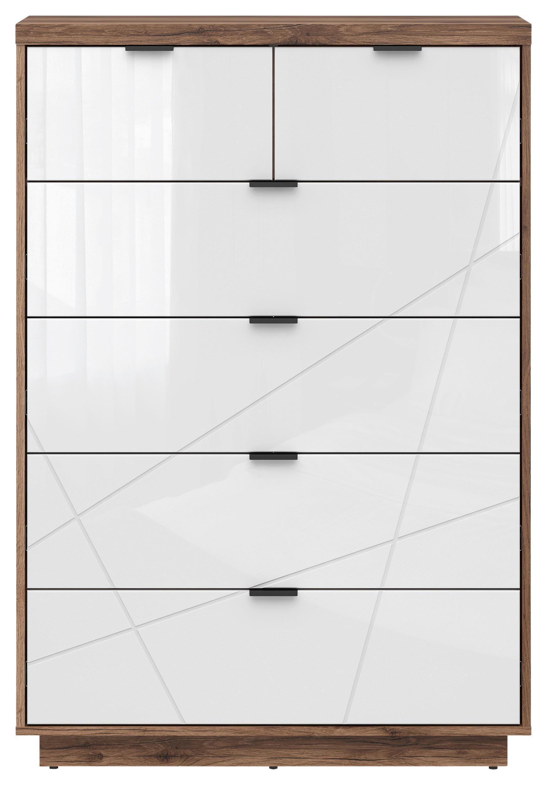 Kommode Forn Chest Of Drawers - Eichefarben/Weiß Hochglanz, Design, Holzwerkstoff (90/130,5/42,5cm)