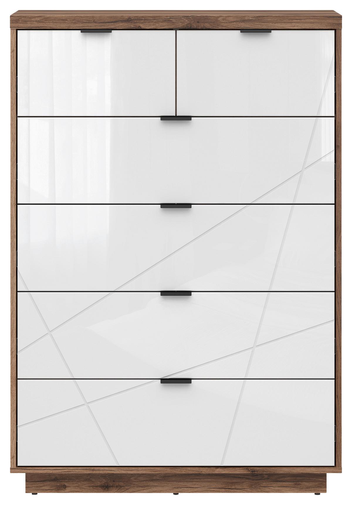 Kommode Forn Chest Of Drawers - Eichefarben/Weiß Hochglanz, Design, Holzwerkstoff (90/130,5/42,5cm)