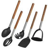 Küchenhelferset 5-teilig. akazie/Schwarz - Edelstahlfarben/Schwarz, Basics, Holz/Kunststoff - Kesper